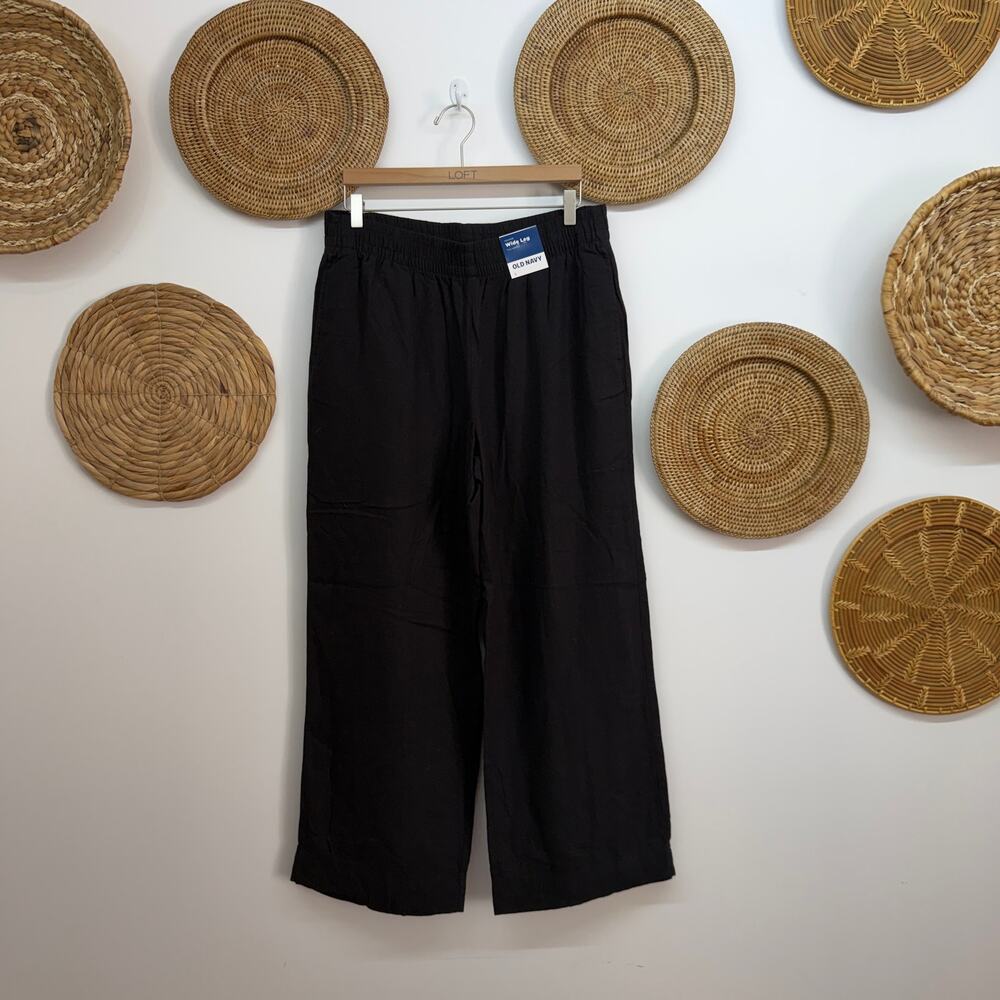 NEW Old Navy Black Wide Leg Linen Pants Large